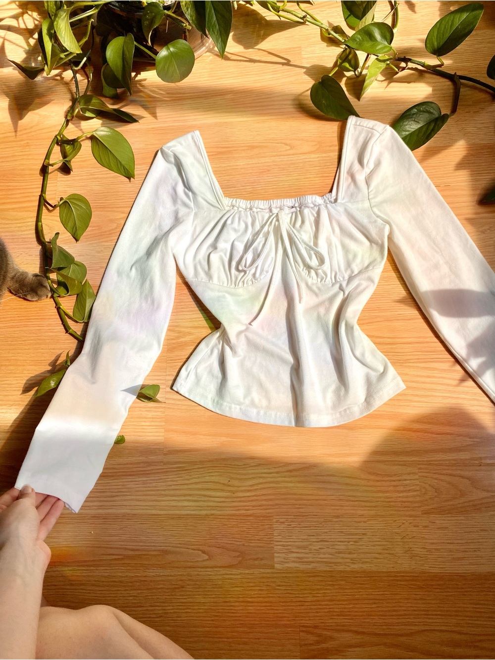 ❤️ White Long-Sleeve Square-Neck Top Preppy Collegiate Fall Autumn Cottagecore - Picture 2 of 6